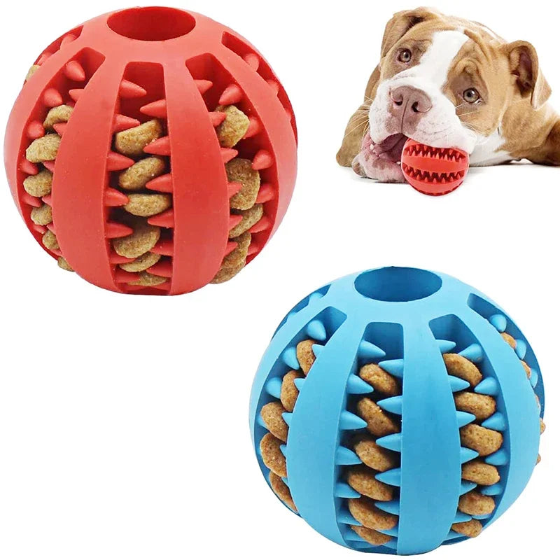 Bola Interativa para Cães Pequenos: Brinquedo Multifuncional com Borracha Elástica para Mastigar, Limpeza Dental e Recompensa com Petiscos!